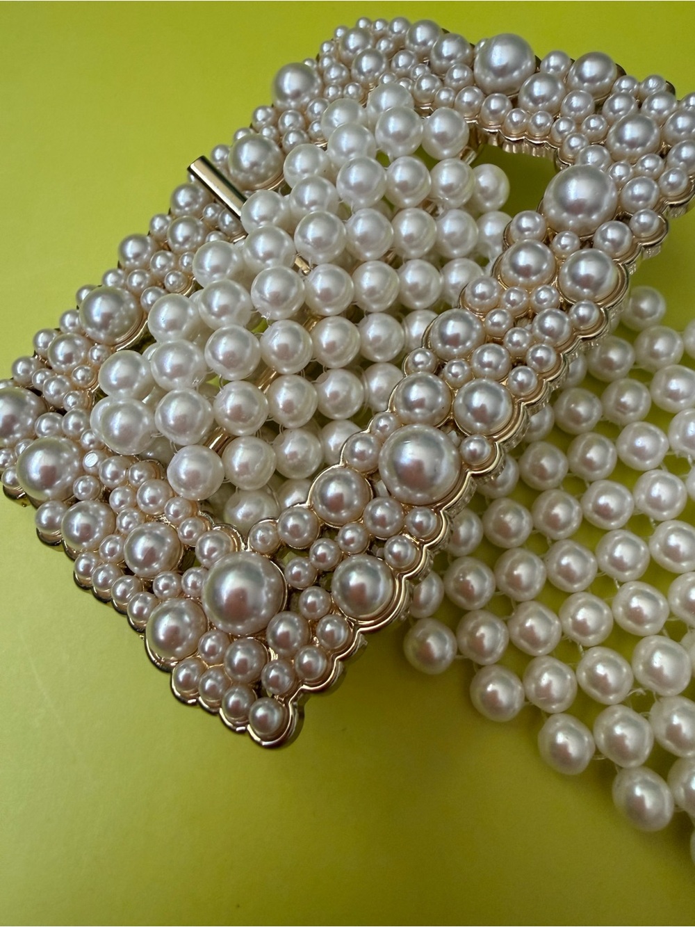 Zara Faux Pearl Wide Mesh Belt with Square Pearl Buckle NWOT